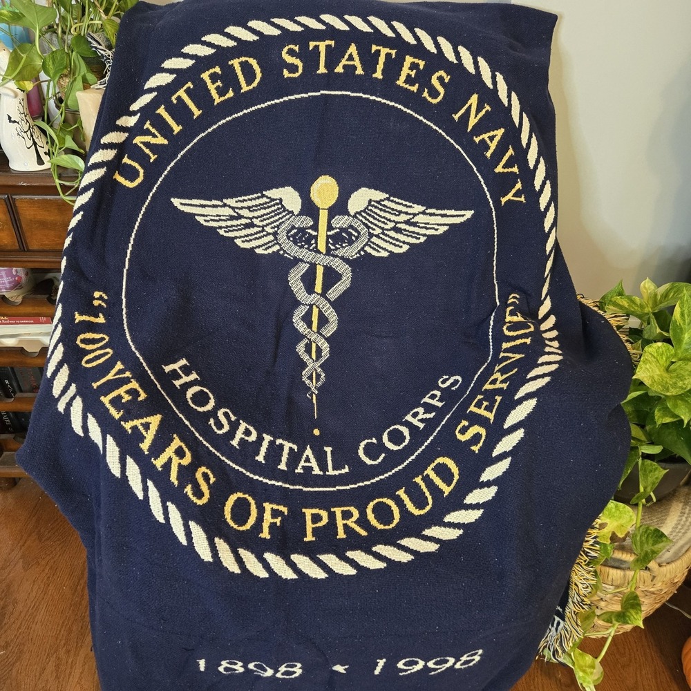 Vtg United State Navy Hospital Corps Tapestry Throw Blanket Woven 100 Years